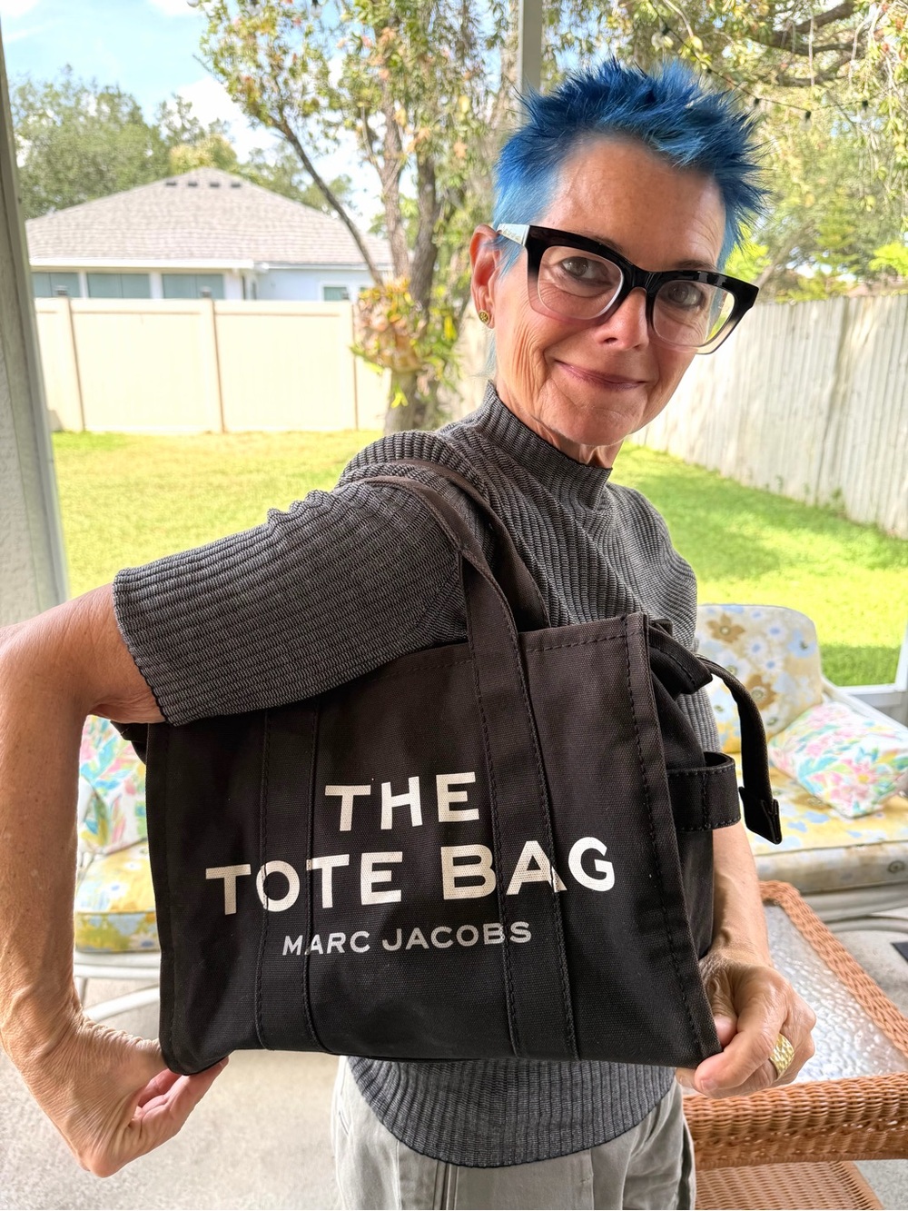 Marc Jacobs The Tote Bag Small Canvas Black Charcoal Worn In Logo Everyday Carry